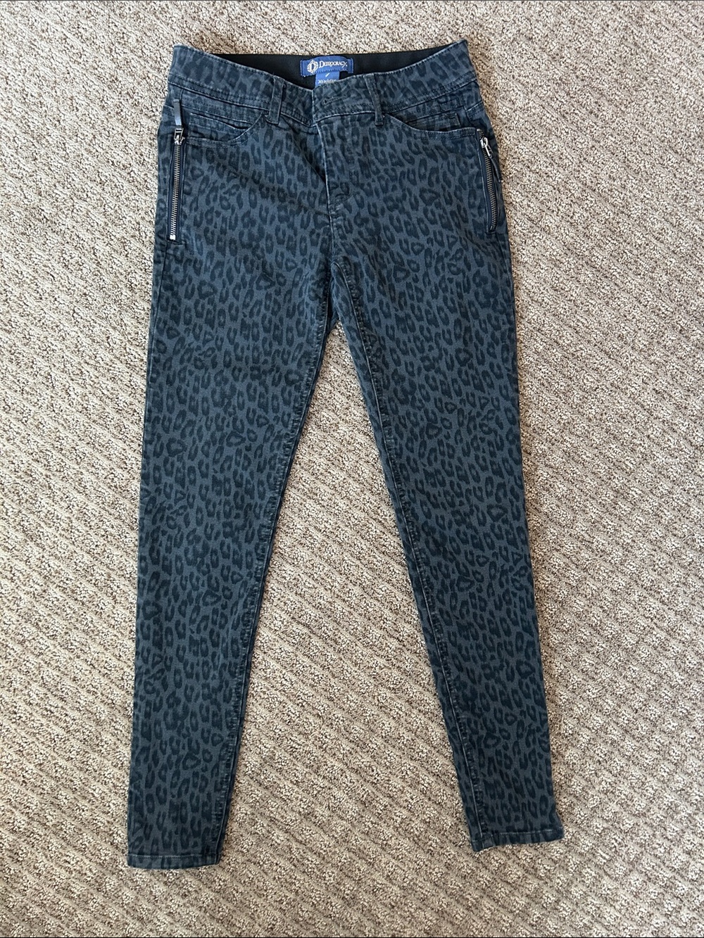Democracy Black/Charcoal grey Leopard-Print Skinny Jeans